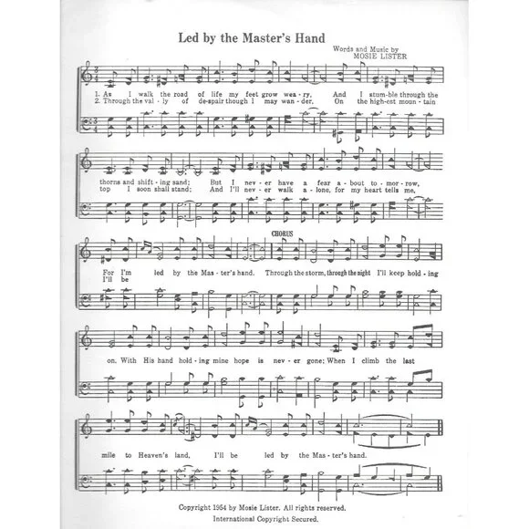 Led By the Master’s Hand – Mosie Lister (1954) Vintage Gospel Sheet Music Good+ - Picture 3 of 3